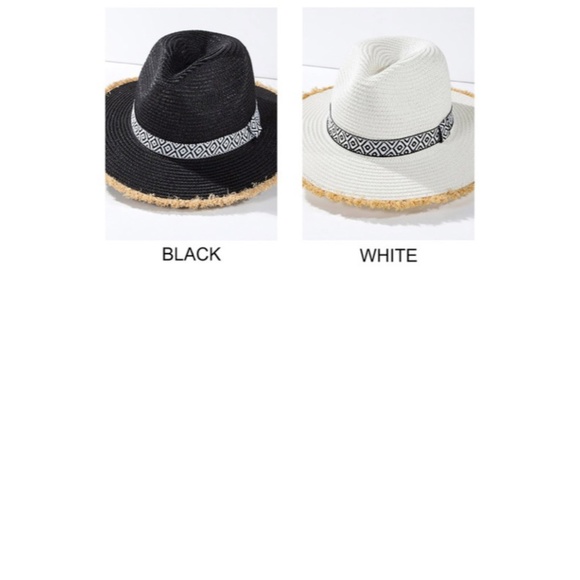 SOLD OUT White Ethnic Frayed Trim Straw Women's Panama Hat - Picture 5 of 5